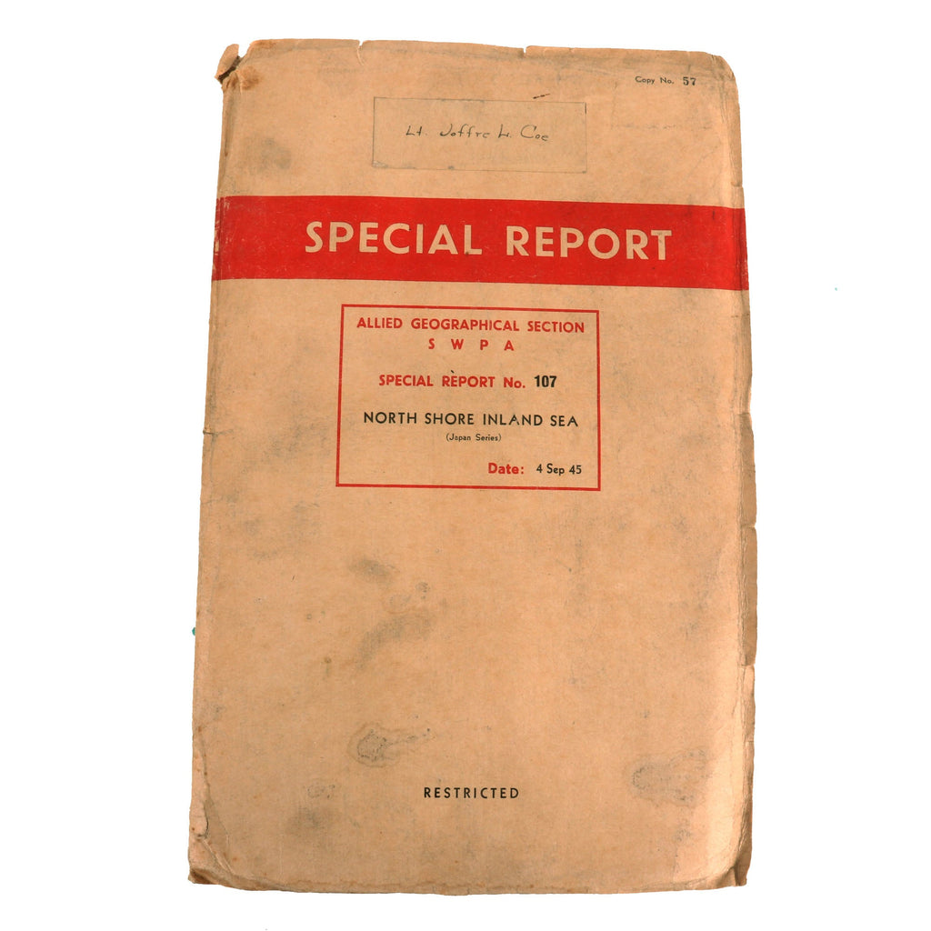 Original U.S. WWII Restricted Special Report of Maps for Invasion of Japan - September 1945 - Named to Lt. Joffre L Coe Original Items