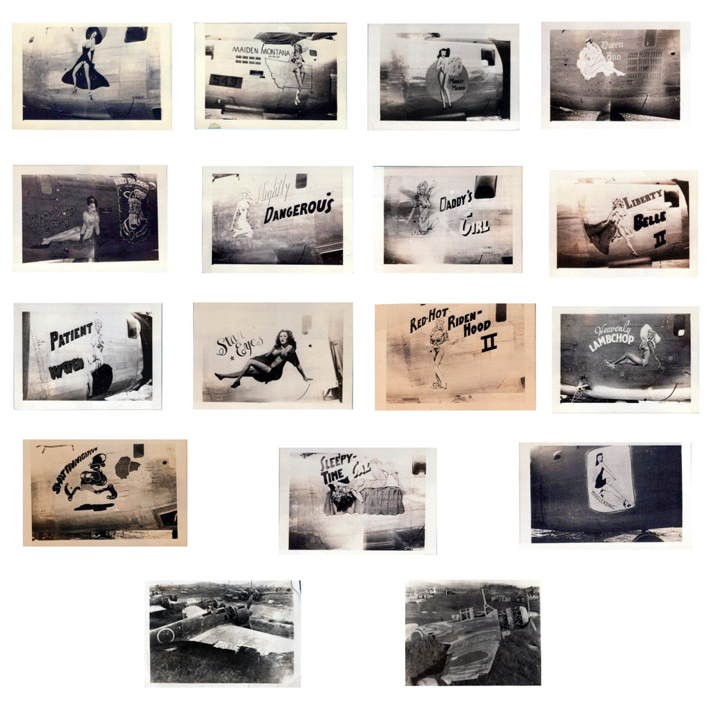 Original U.S. WWII 2 ¾” x 2” Photograph Collection of Aircraft Nose Art - 17 Photos Original Items