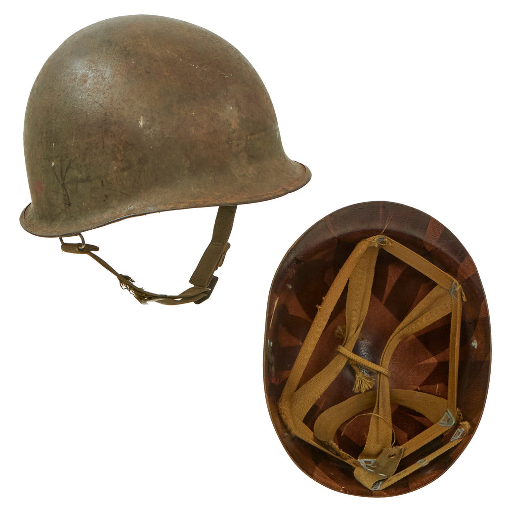 Original U.S. WWII 1944 M1 McCord Front Seam Swivel Bale Helmet with CAPAC Liner Original Items