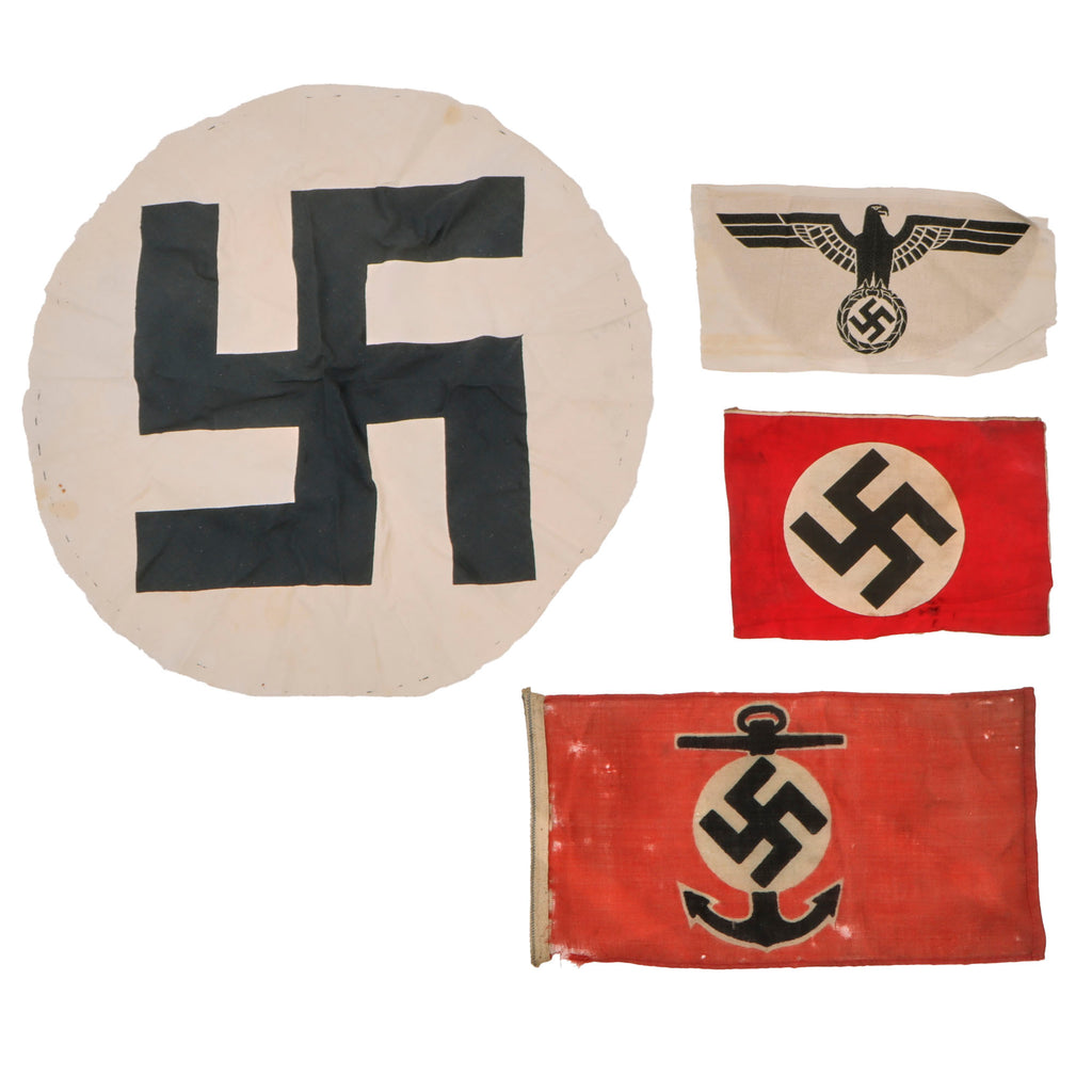 Original German WWII 4-Piece Flag & Cloth Insignia Group