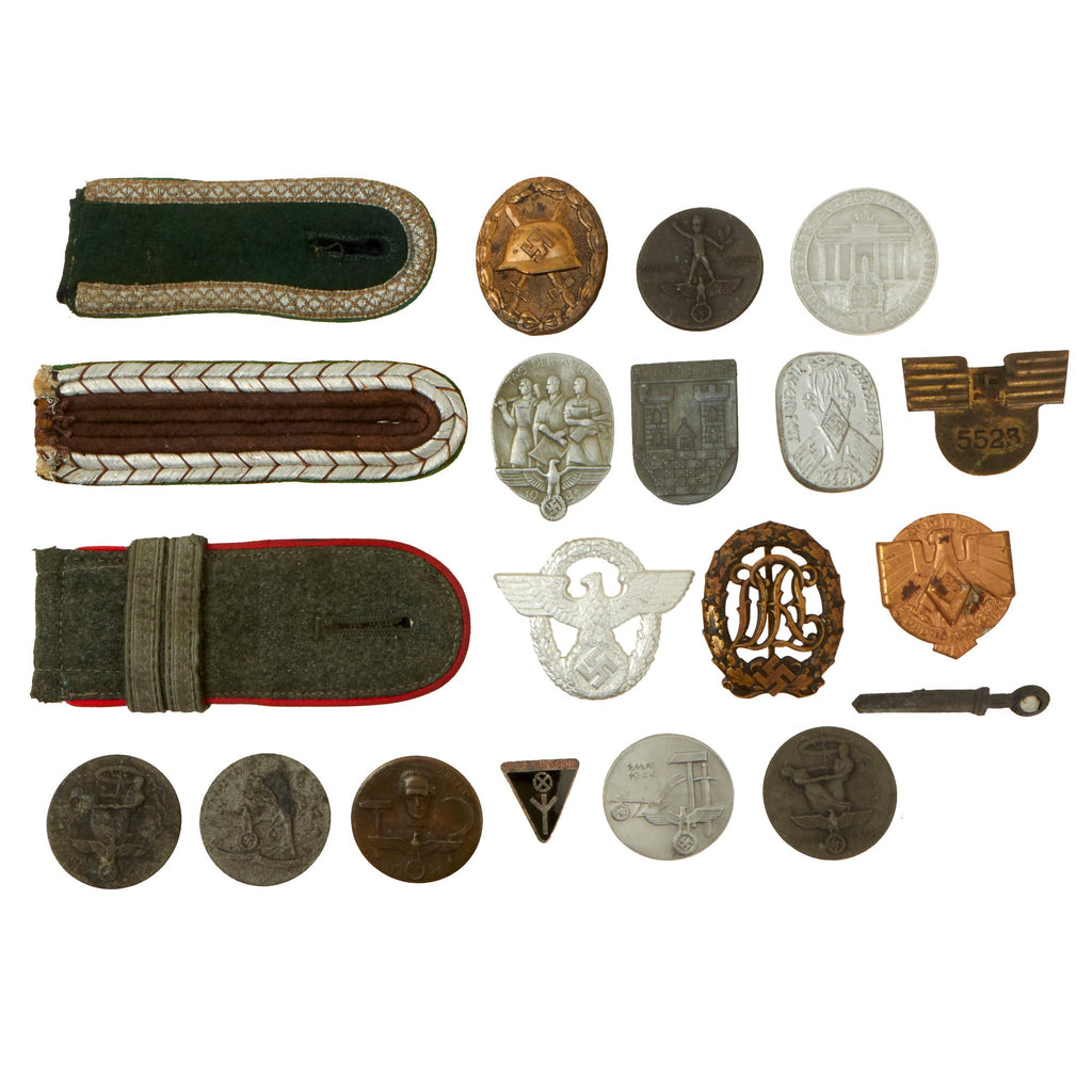 Original German WWII USGI Bring Back Belt Tinnie, Badge, and Insignia Grouping - 20 Items Original Items