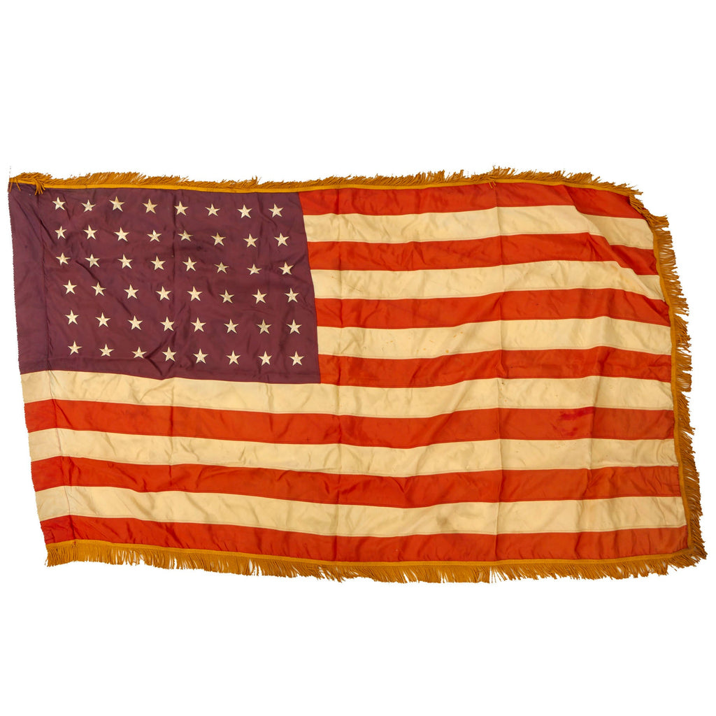 Original U.S. WWII Era 48 Star Parade Flag with Gold Fringe - 36 x 63” Original Items