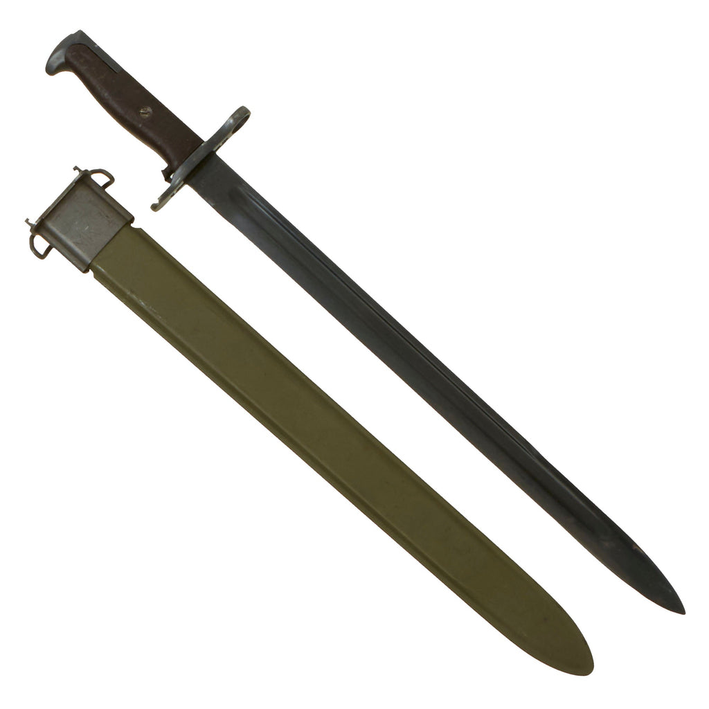 Original U.S. WWI & WWII M1905 Springfield 16" Rifle Bayonet marked R.I.A. with Rare CAB Grips and USN Mk I Scabbard - dated 1912 Original Items