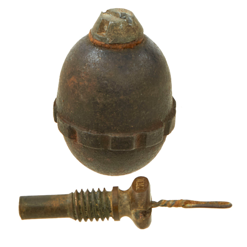 Original German WWI Model 1917 n/A Inert Egg Hand Fragmentation Grenade With Transit Plug and WMJ Friction Fuse - Eierhandgranate Original Items