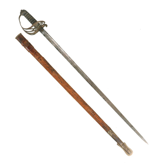 Original British Victorian P-1845 Officer's Sword with Leather Scabbard - VR Marked Original Items