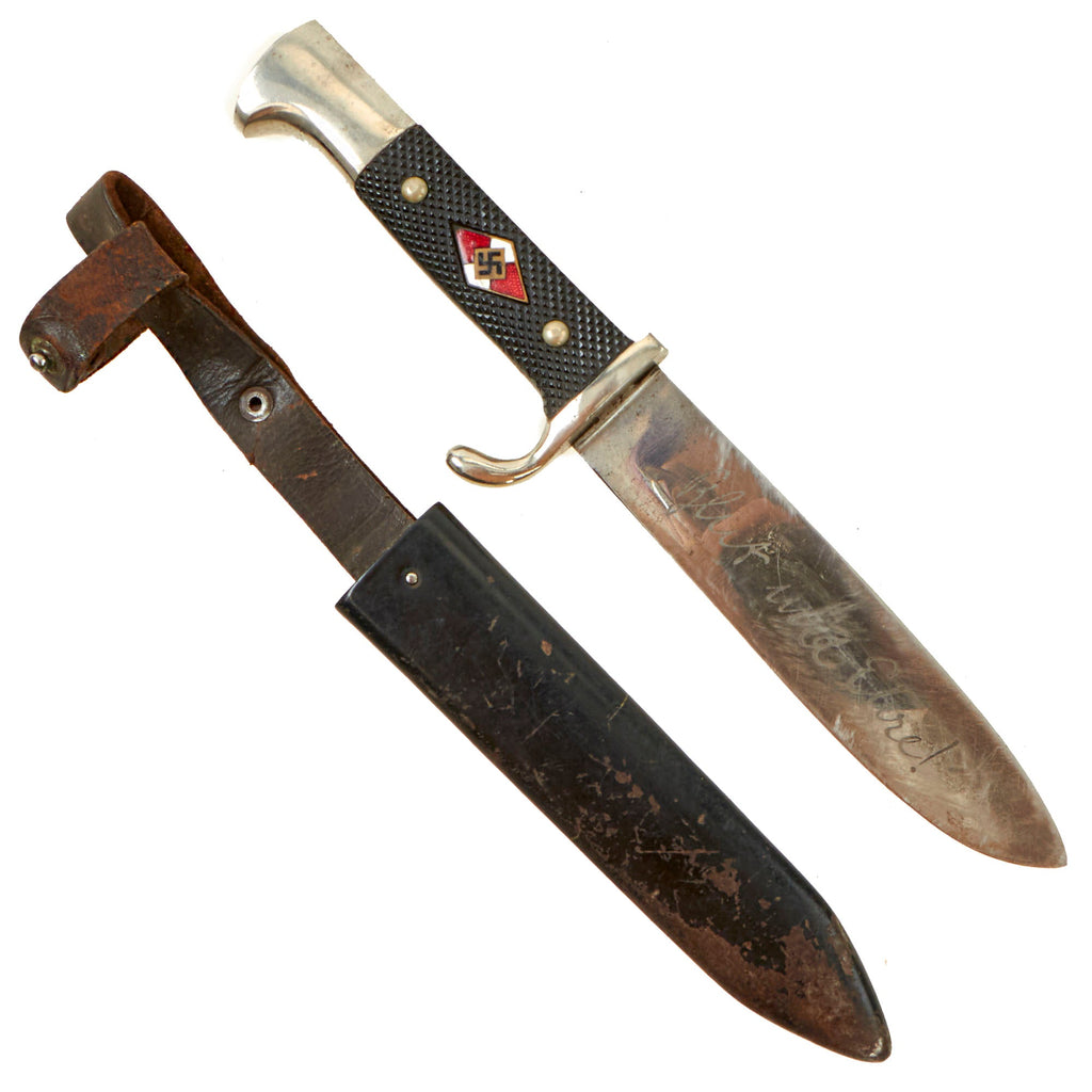 Original German WWII Early Motto-Marked HJ Knife by Eduard Wüsthof of Solingen with Scabbard Original Items