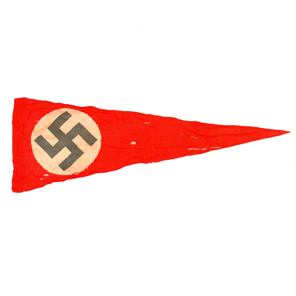 Original German WWII Service Worn NSDAP National Socialist Large Pennant Flag - 12 1/2" x 34" Original Items