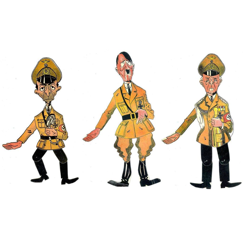 Original U.S. WWII Set of 3 American Anti-German Propaganda Jointed Paper Caricatures - Adolf, Ribbentrop & Goebbels Original Items