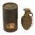 Original U.S. WWII Inert MkII Pineapple Grenade with Yellow Ring, M10A3 Fuze and M47A2 Cardboard “Husk” Canister Original Items