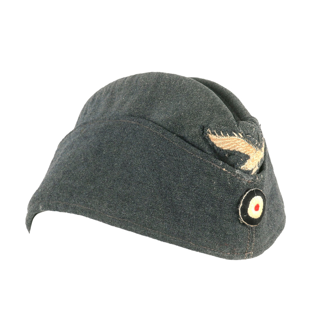 Original German WWII Luftwaffe EM-NCO Wool M38 Overseas Cap with Faded Markings Original Items
