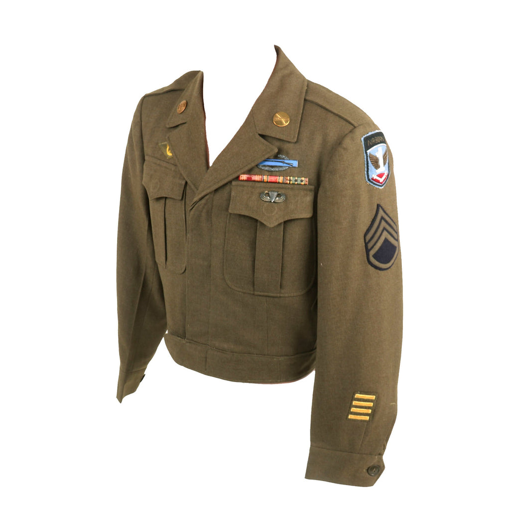 Original U.S. WWII 1943 Dated US Army “Red Ball Express” Ike Jacket With British Bullion Embroidered First Allied Airborne Army Shoulder Sleeve Insignia - Laundry Number Marked Original Items
