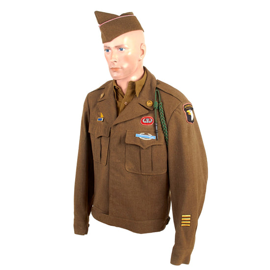 Original U.S. WWII Army Corps of Engineers, 101st Airborne Division Ike Jacket With Cap Piping Personalized Bordered Insignia Original Items