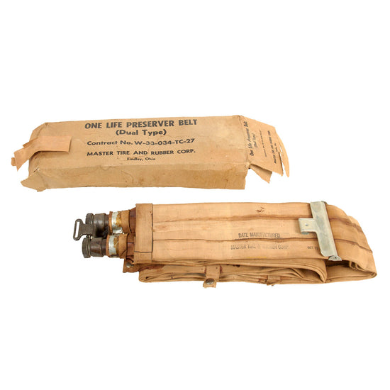 Original U.S. WWII M1926 “D-Day Invasion” Inflatable Flotation Belt Life Preserver by Master Tire & Rubber With Box - Dated OCT 25, 1944 Original Items