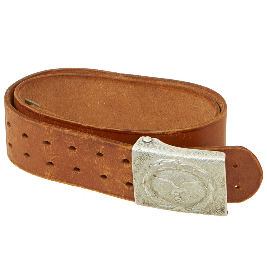 Original German WWII EM/NCO Luftwaffe Belt with Pebbled Aluminum Buckle by Franz Reichenauer - dated 1938 Original Items