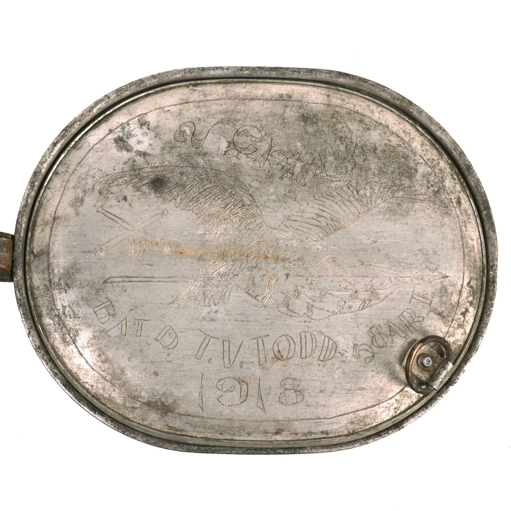 Original WWI U.S. Trench Art Engraved 58th Artillery Coastal Artillery Corps Decorated M1910 Mess Kit - Verdun & Bald Eagle Original Items