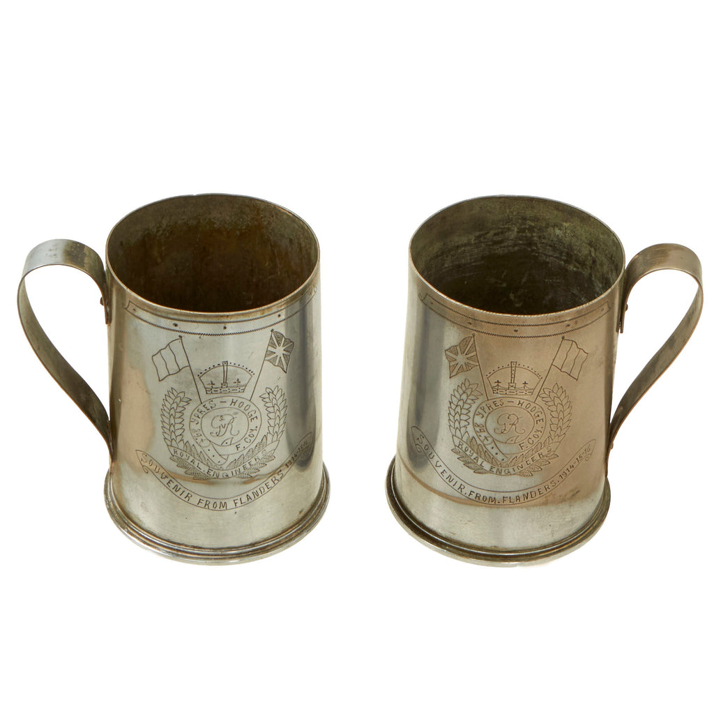 Original British WWI Royal Engineer Trench Art Mugs Made from 18 Pounder Shells Dated 1910 & 1915 - Featured In The Book “Trench Art, An Illustrated History” by Jane Kimball on Page 193 Original Items
