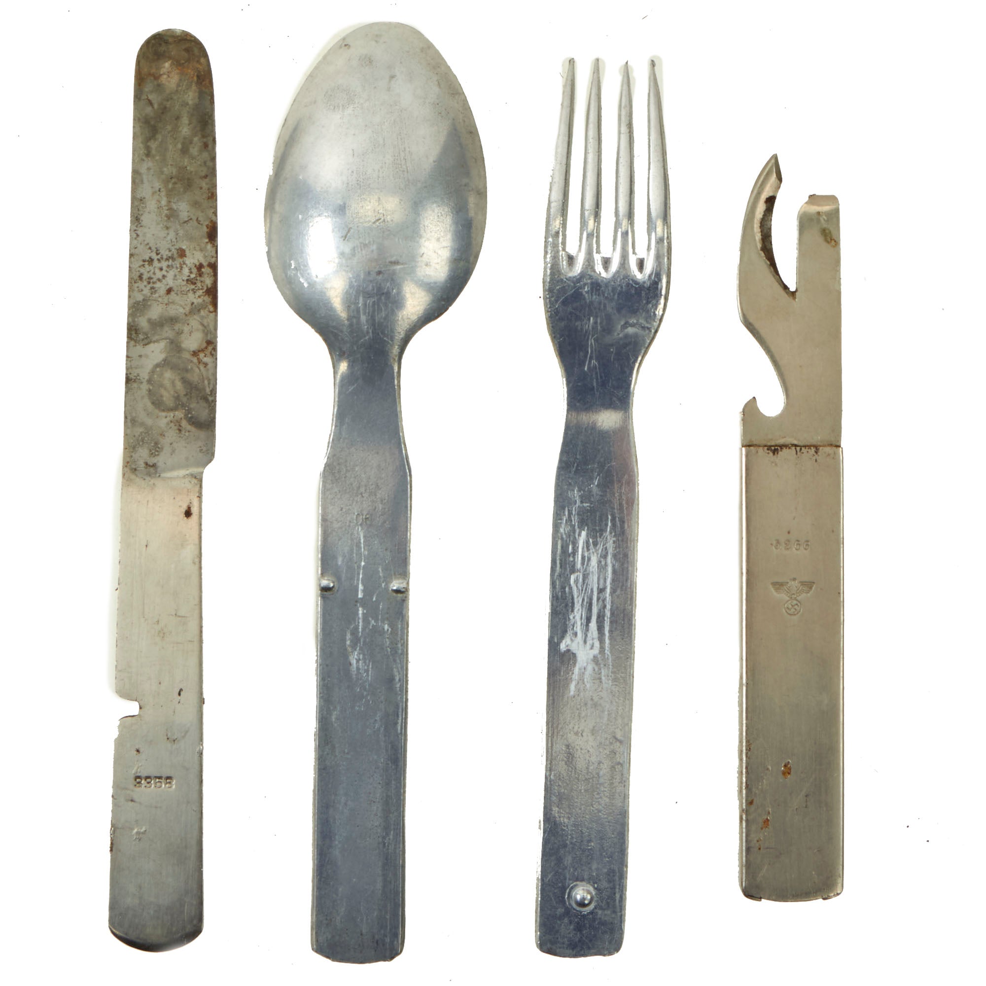 Original German WWII Mess Kit Utensil Set Mixed Set of Steel & Alumi