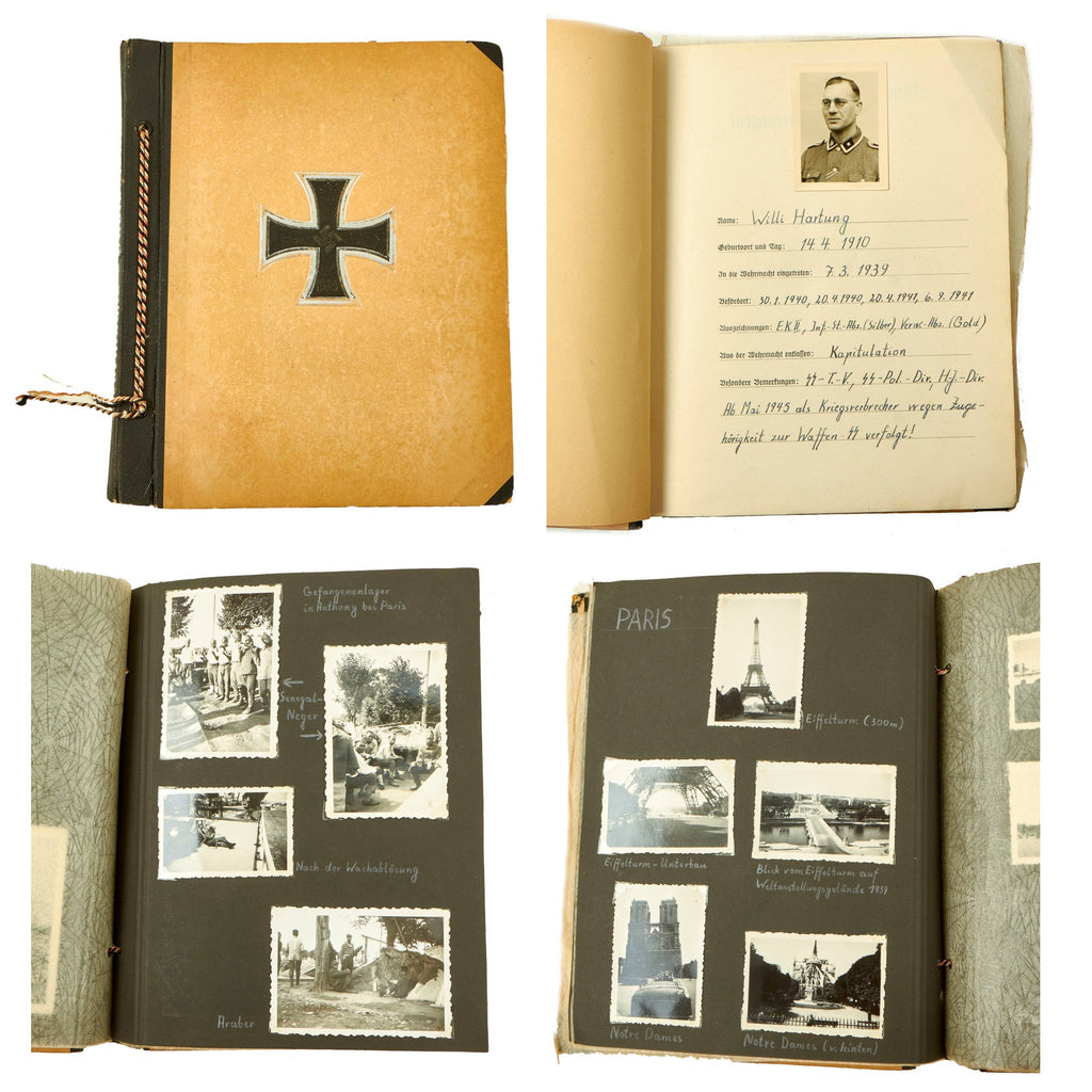Original German WWII Named Waffen SS Personal Wehrmacht Photo Album with Iron Cross Cover - 66 Photos Original Items
