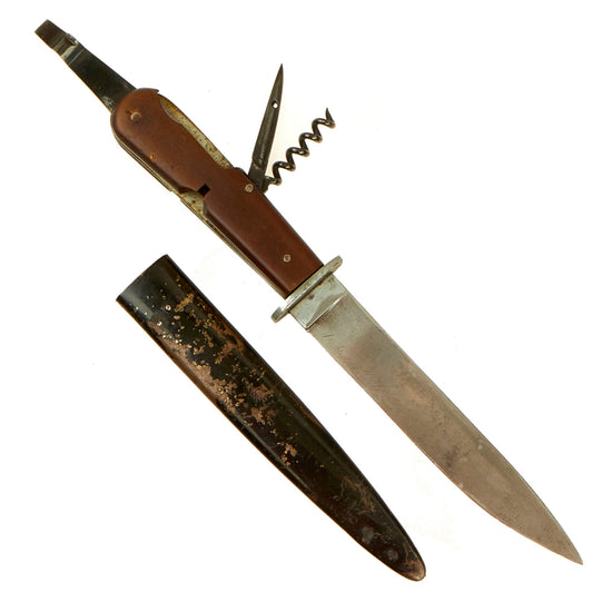 Original Scarce German WWII Machine Gunner “Werkzeugmesser” Utility Tool Trench Knife with Bakelite Handle & Scabbard - Missing Can Opener Blade Original Items