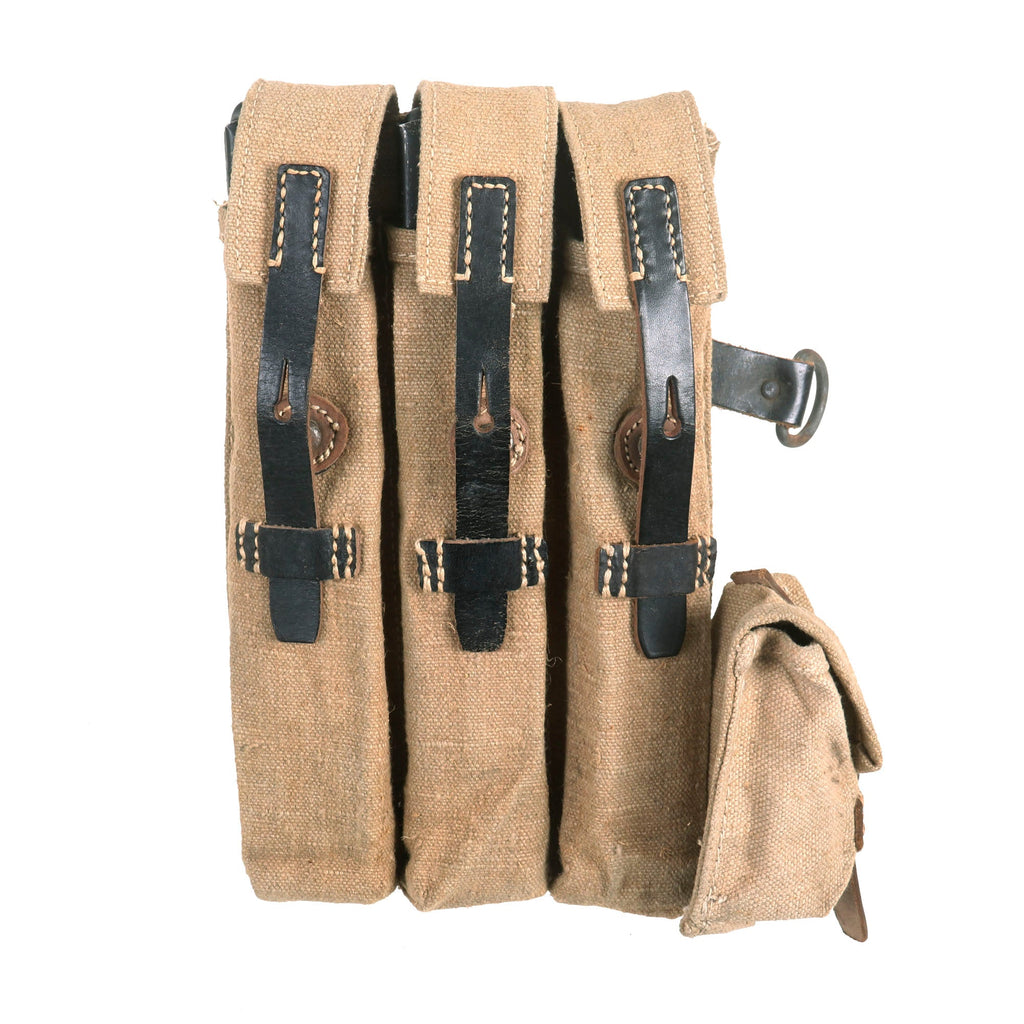 Original German WWII 1943 Dated Left Side MP 40 Tropical Afrika Korps Triple Magazine Pouch by Ernst Melzig Original Items