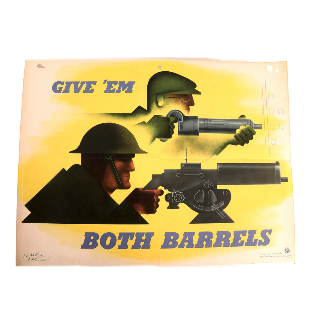 Original U.S. WWII “Give ‘Em Both Barrels” Production Poster by Jean Carlu - 15 x 20” Original Items