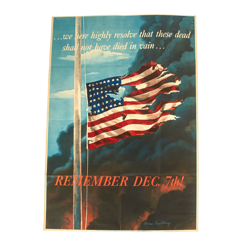 Original U.S. WWII Pearl Harbor Remember December 7th Propaganda Poster - 28 x 40” Original Items