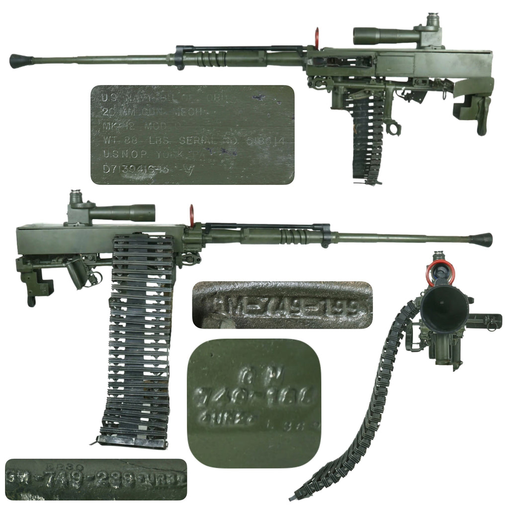 Original Vietnam War U.S. Navy Colt Mk12 Mod.0 20mm Prop Aircraft Display Autocannon Machine Gun with Feed Chutes Original Items
