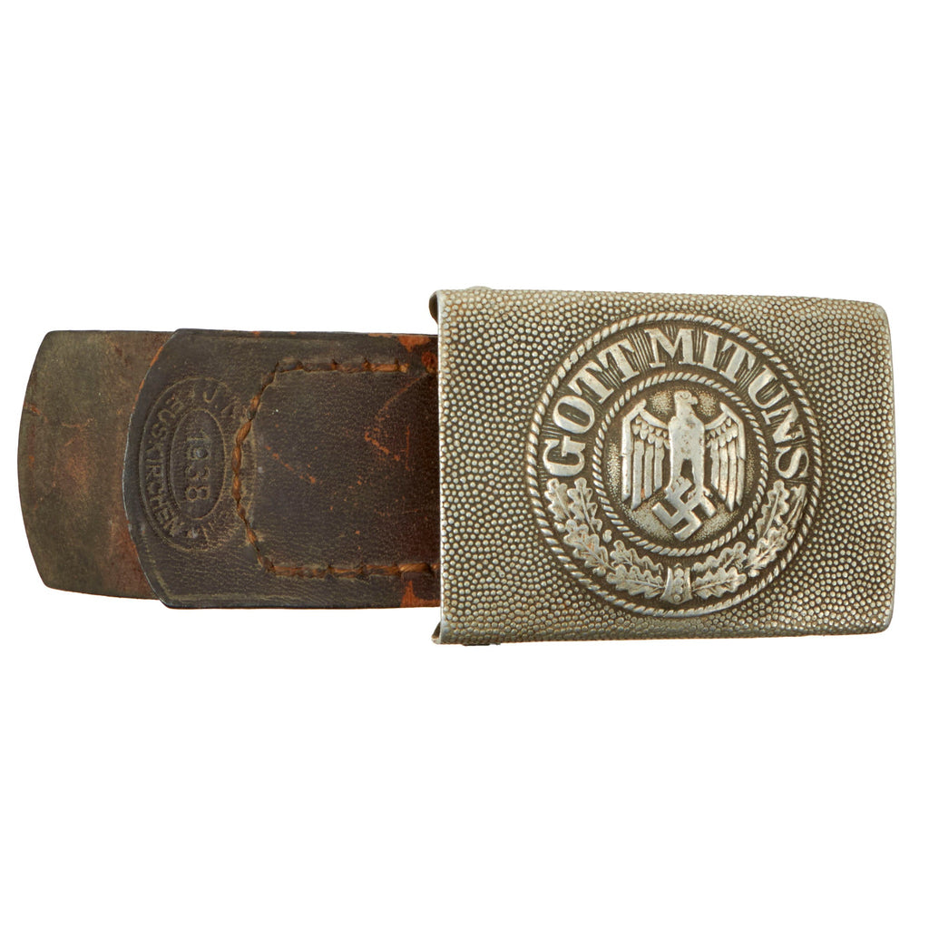 Original German Pre-WWII Army Heer EM/NCO Pebbled Aluminum Belt Buckle by J. Deutschbein of Euskirchen - Dated 1938 Original Items