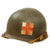 Original U.S. WWII 1943 Medic M1 McCord Front Seam Fixed Bale Helmet with Scarce Matching Hawley Paper Liner - Medical Tape Used for Insignia Original Items
