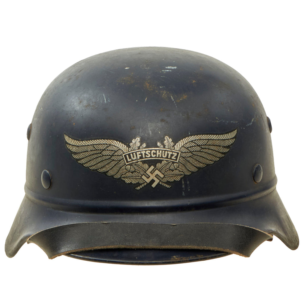 Original German WWII Luftschutz Civil Air Defense Beaded M35 Helmet with 58cm Liner & Chinstrap - marked Q64 Original Items