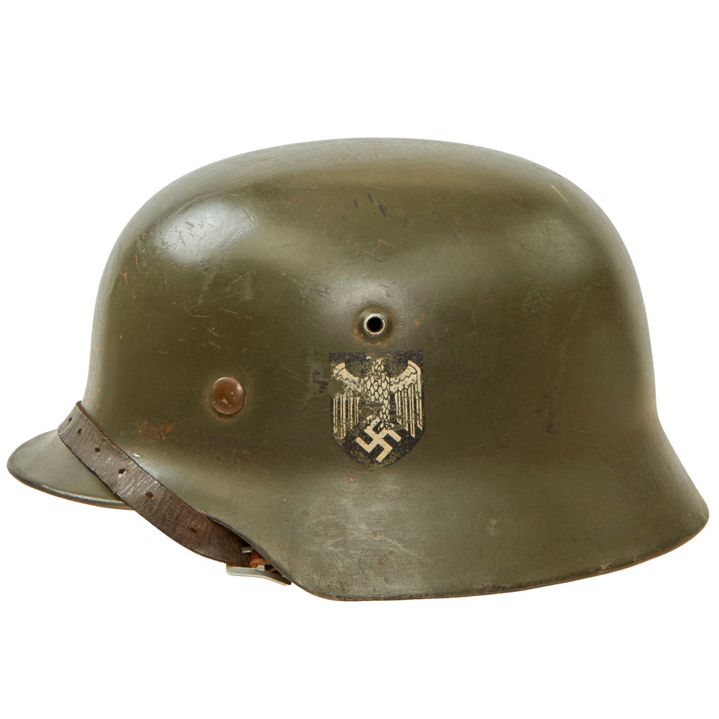 Original Rare Early German WWII Army Heer M35 Double Decal Helmet with Liner & Chinstrap - Stamped ET66 Original Items