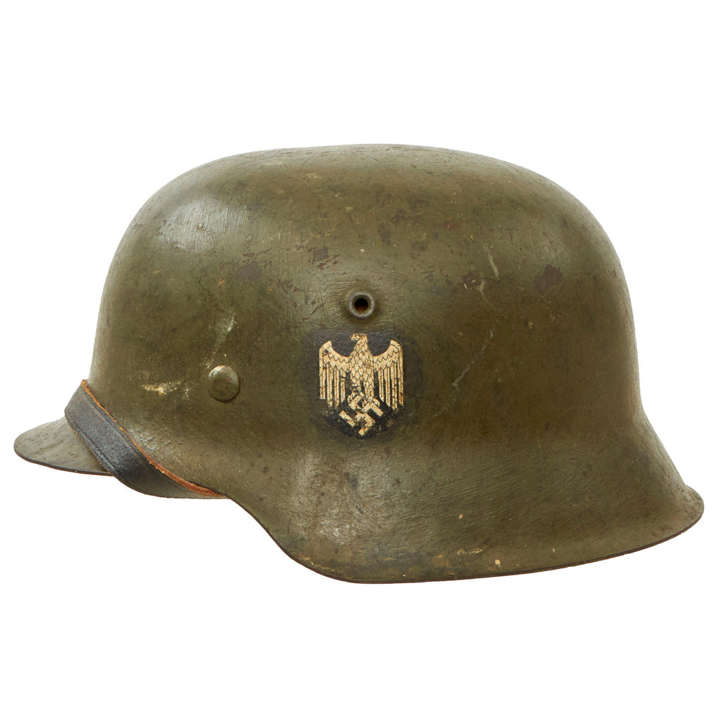 Original German WWII Extra Large M42 Single Decal Army Heer Helmet with 60cm Liner and Chinstrap - stamped ET68 Original Items