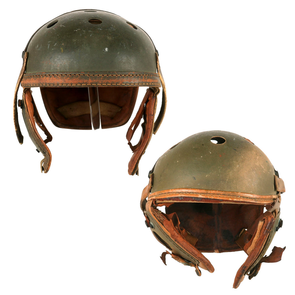 Original U.S. WWII Pair of M38 Tanker Helmet by Rawlings Manufacturing Co in Rough Condition Original Items