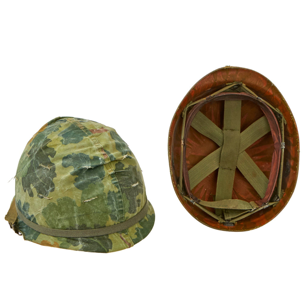 Original U.S. Vietnam War M1 Helmet with Camouflage Cover and Liner Original Items