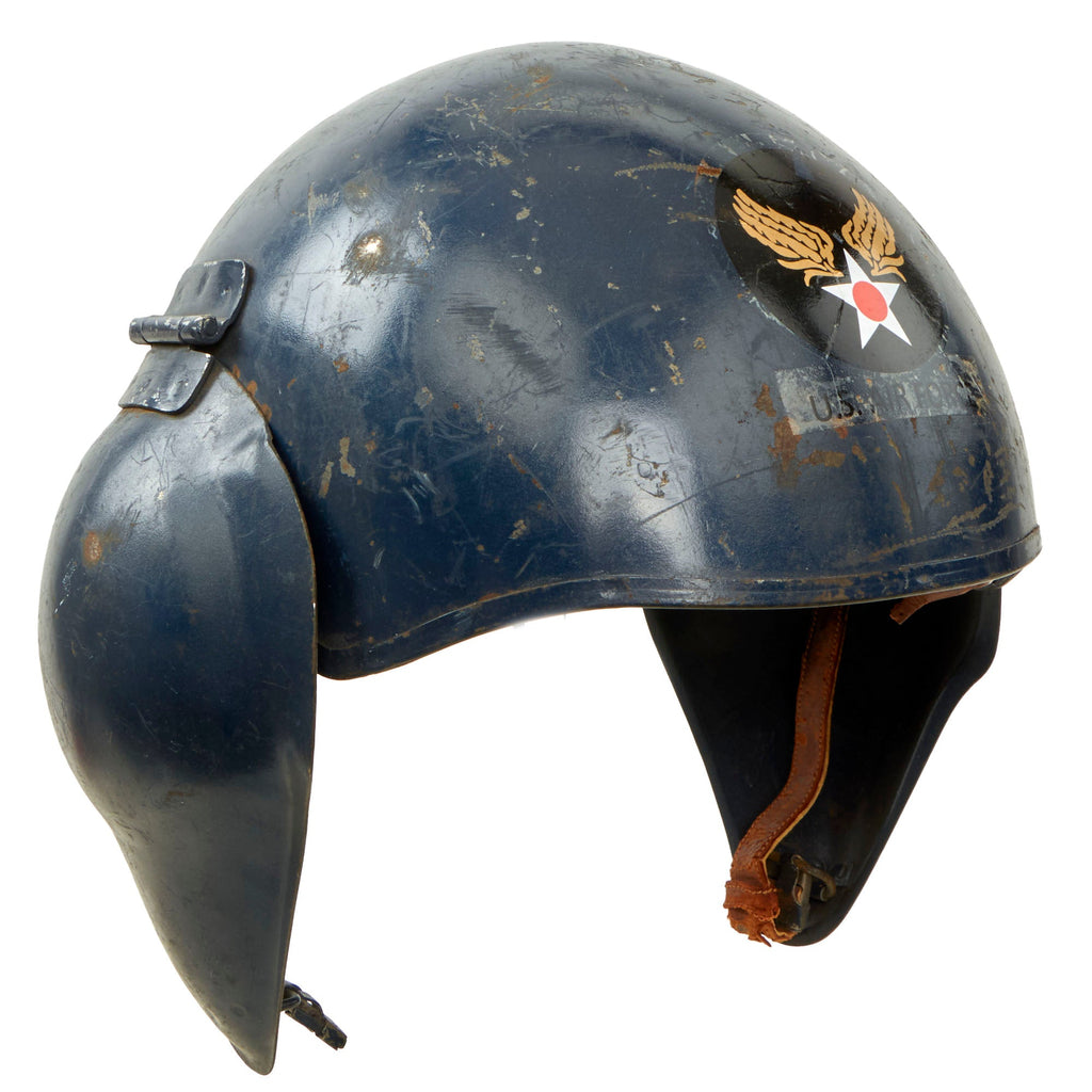 Original U.S. WWII USAAF Bomber Crew M5 Steel FLAK Helmet Repainted Blue with Air Force Insignia Original Items
