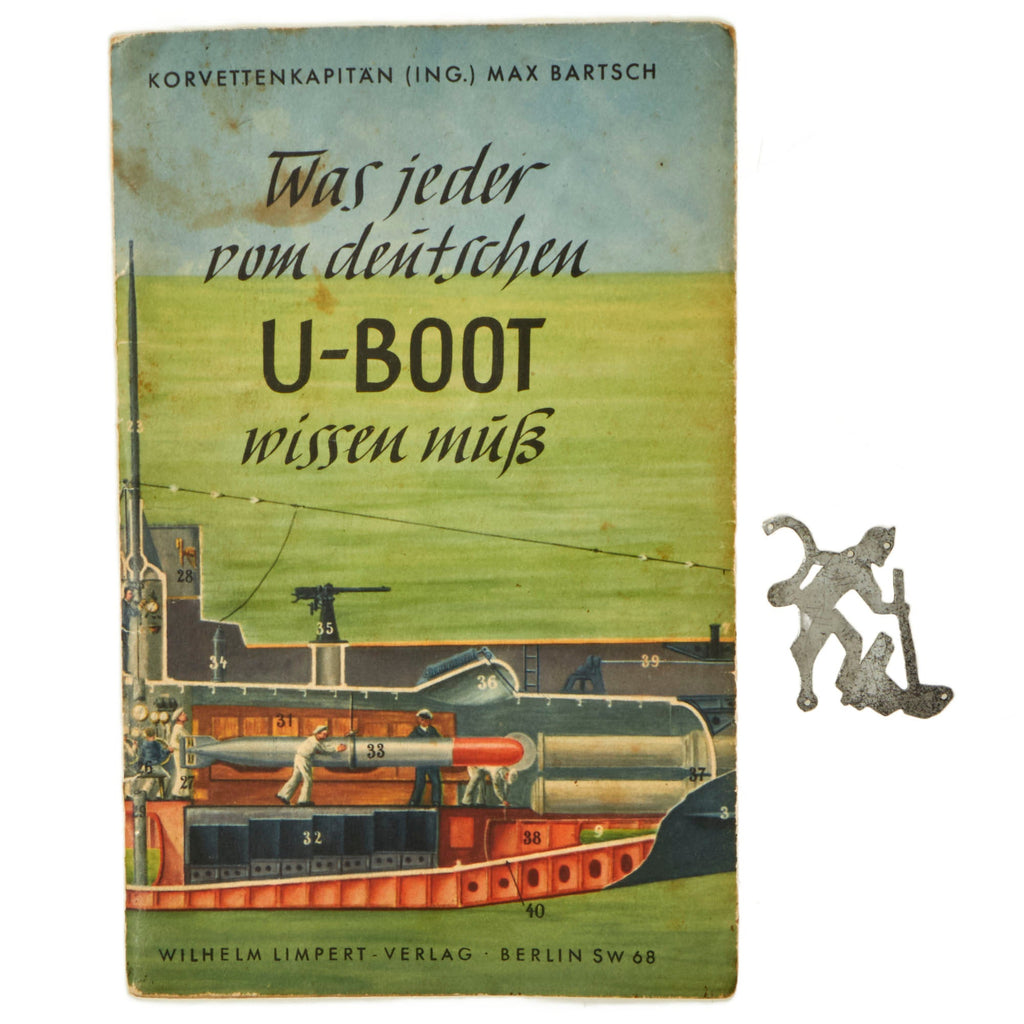 Original German WWII U-Boat U-53, U-97, U-552 “Red Devil” Cap Insignia with Children’s Book Original Items