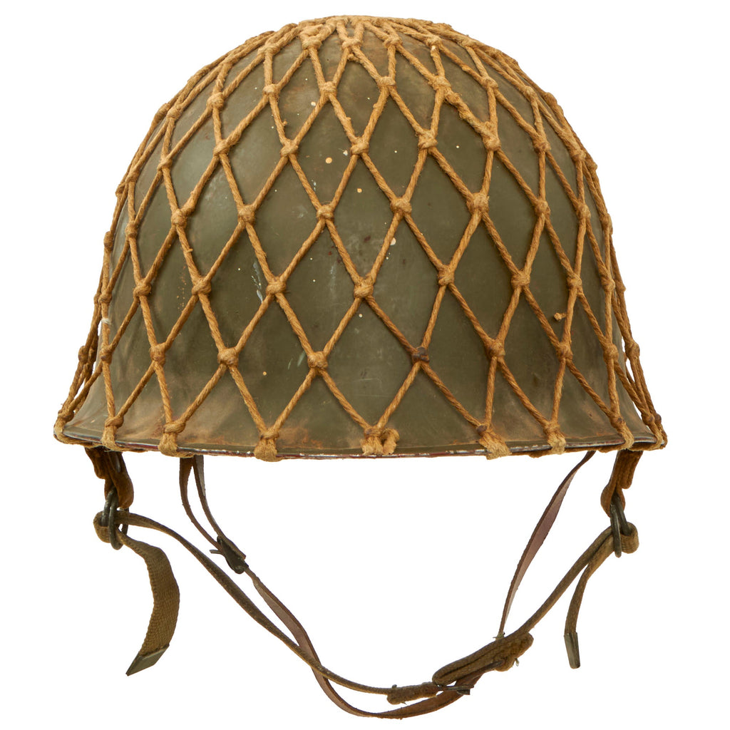 Original South African M1963 South African Defense Force Helmet with Net - Full Liner & Chinstrap Original Items