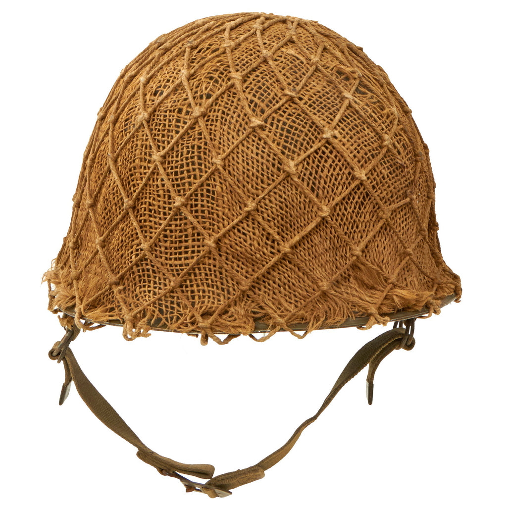 Original South African M1963 South African Defense Force Helmet with Net & Burlap Sack - Full Liner & Chinstrap Original Items