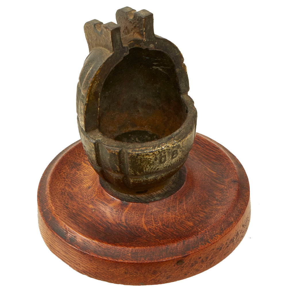 Original WWII British No.36 Mills Bomb Grenade Trench Art Desk Pencil Holder on Wooden Stand Original Items