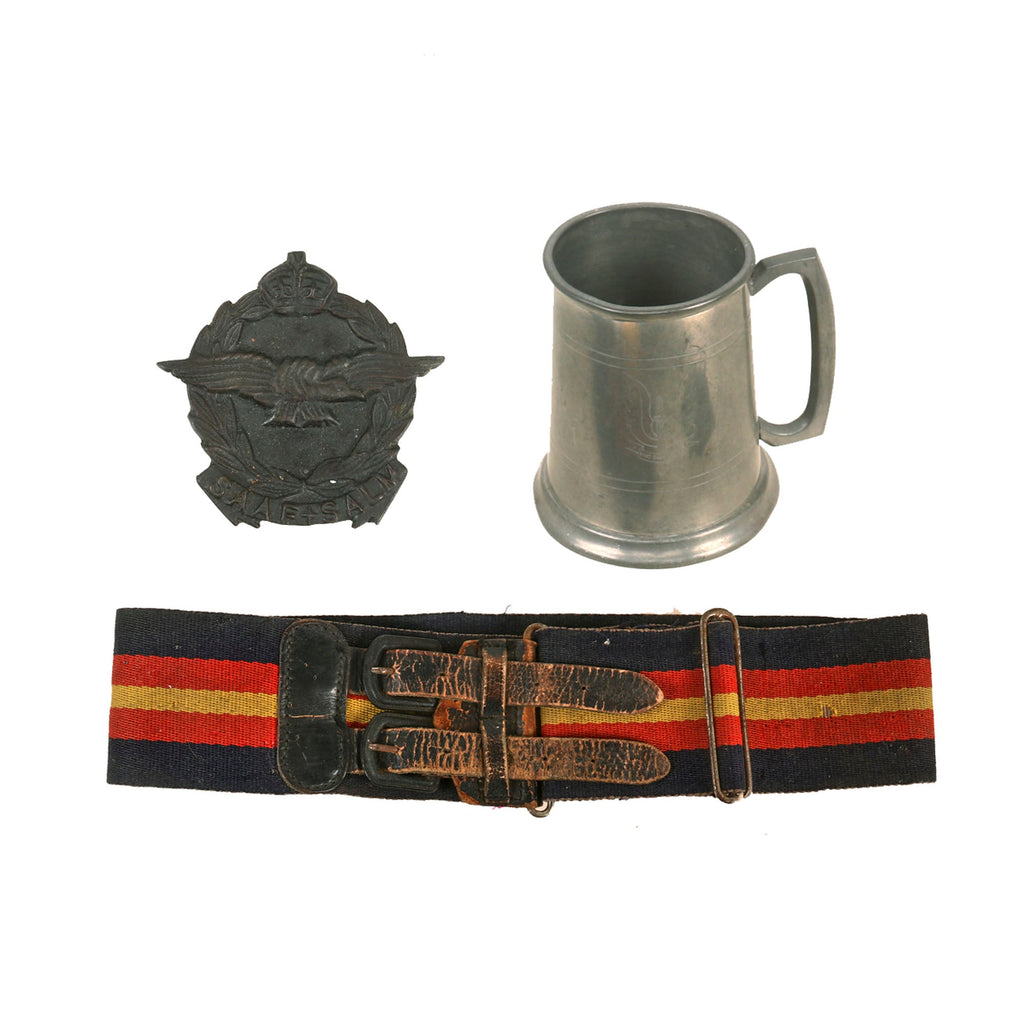 Original Rhodesian WWII & Bush War Army Service Corps Stable Belt & Named British 22 SAS Mug with South African Air Force Plaque Original Items
