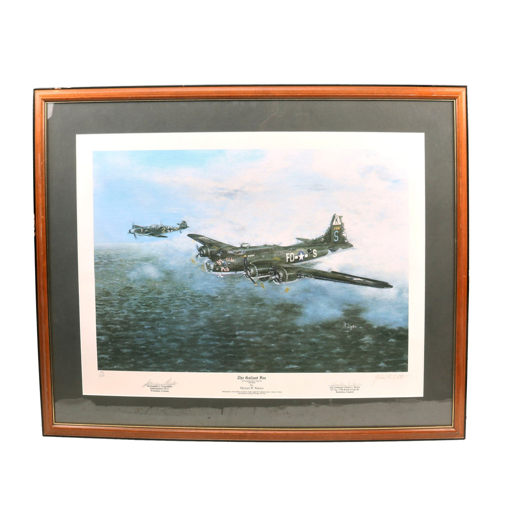 Original Signed Limited Edition Print: Framed “The Gallant Foe” by Michael W. Wooten, Signed by German & American Pilot  - 27 x 34” Original Items