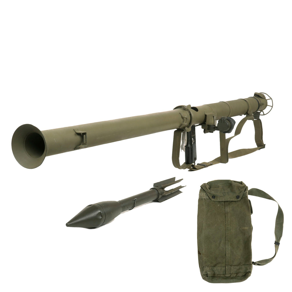 Original U.S. WWII Deactivated M9A1 Bazooka Anti-Tank Rocket Launcher Serial 92676 with Inert Rocket and 1944 Dated Rocket Carrier Original Items
