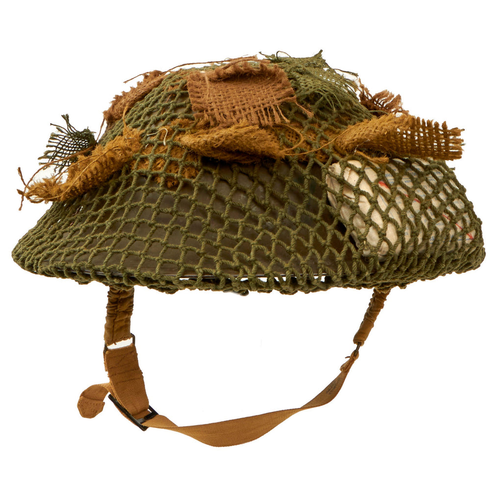 Original Canadian / British WWII MkII Brodie Steel Helmet with Helmet Net and British Shell Dressing - Dated 1942 Original Items