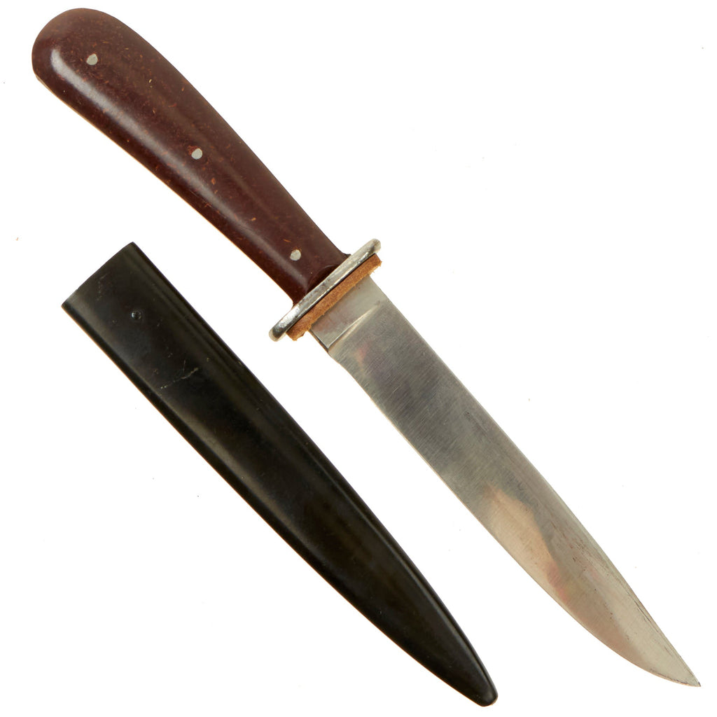 Original German WWII Bakelite Handle Trench Fighting Knife by PUMA-Werk with Boot Scabbard - Unissued Original Items