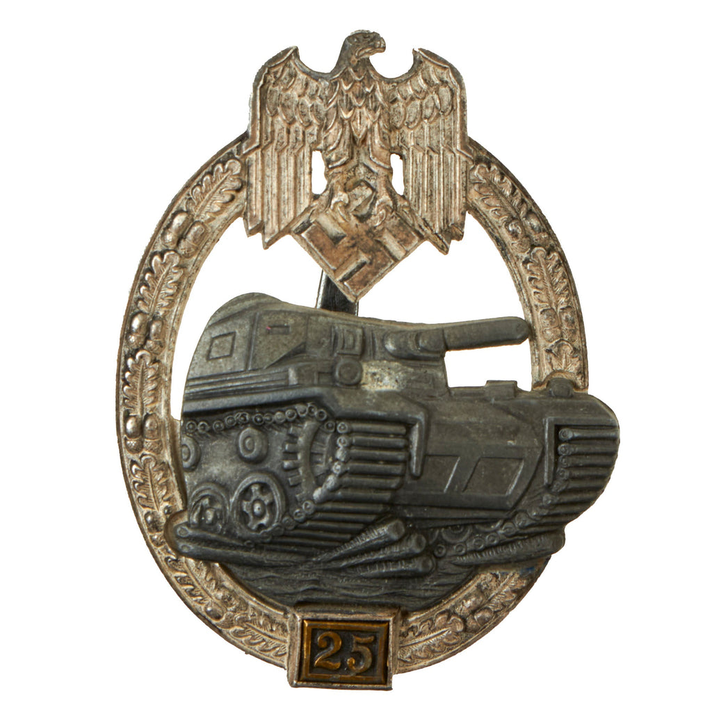 Original German WWII 25 Engagement Panzer Assault Tank Badge by Josef Feix & Söhne - Unmarked Original Items