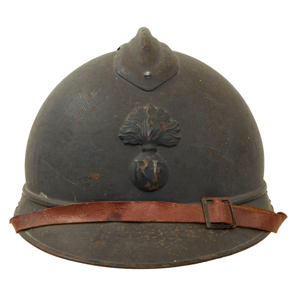Original French WWI Issue Model 1915 Infantry Adrian Helmet in Horizon Blue with Liner & Chinstrap - Size 59 Original Items