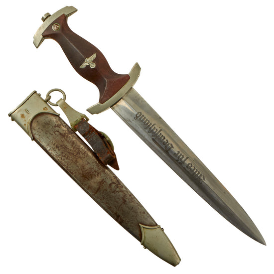 Original German Early WWII SA Dagger by Rare Maker Gottfried Müller of Herges-Vogtei with Scabbard and Hanger Original Items