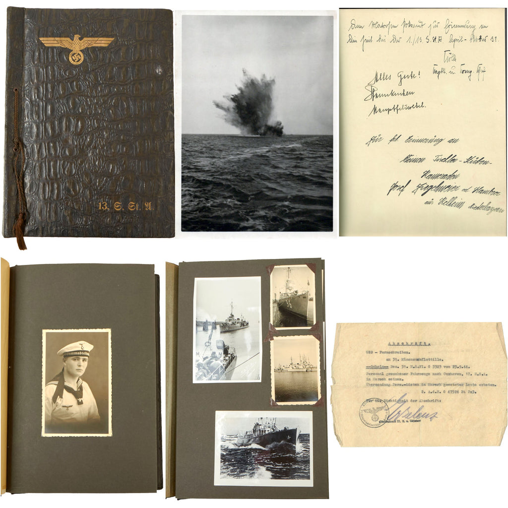 Original German WWII Kriegsmarine 13th Ships Cadre Minesweeper Photo Album with Captions - 88 Pictures Original Items