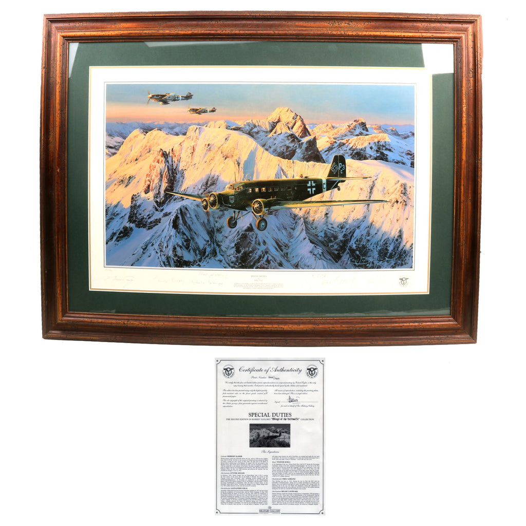 Original Signed Limited Edition Print: Framed “Special Duties” by Robert Taylor with Seven Signatures of WWII German Pilots & Aircrew - 29½” x 40½” - 342/750 Original Items