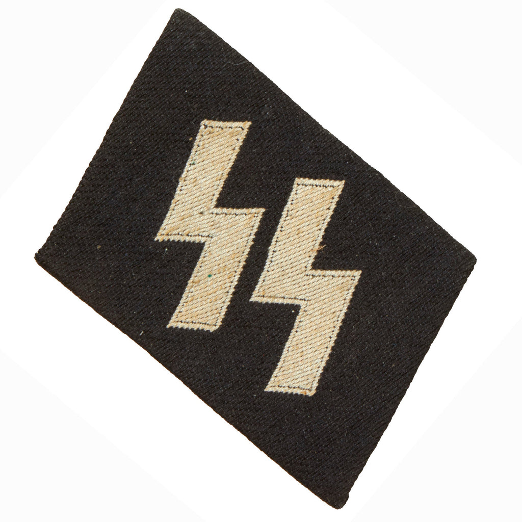 Original German WWII Unissued SS EM/NCO BeVo Embroidered Double Sig Rune Collar Tab - Schutzstaffel Original Items